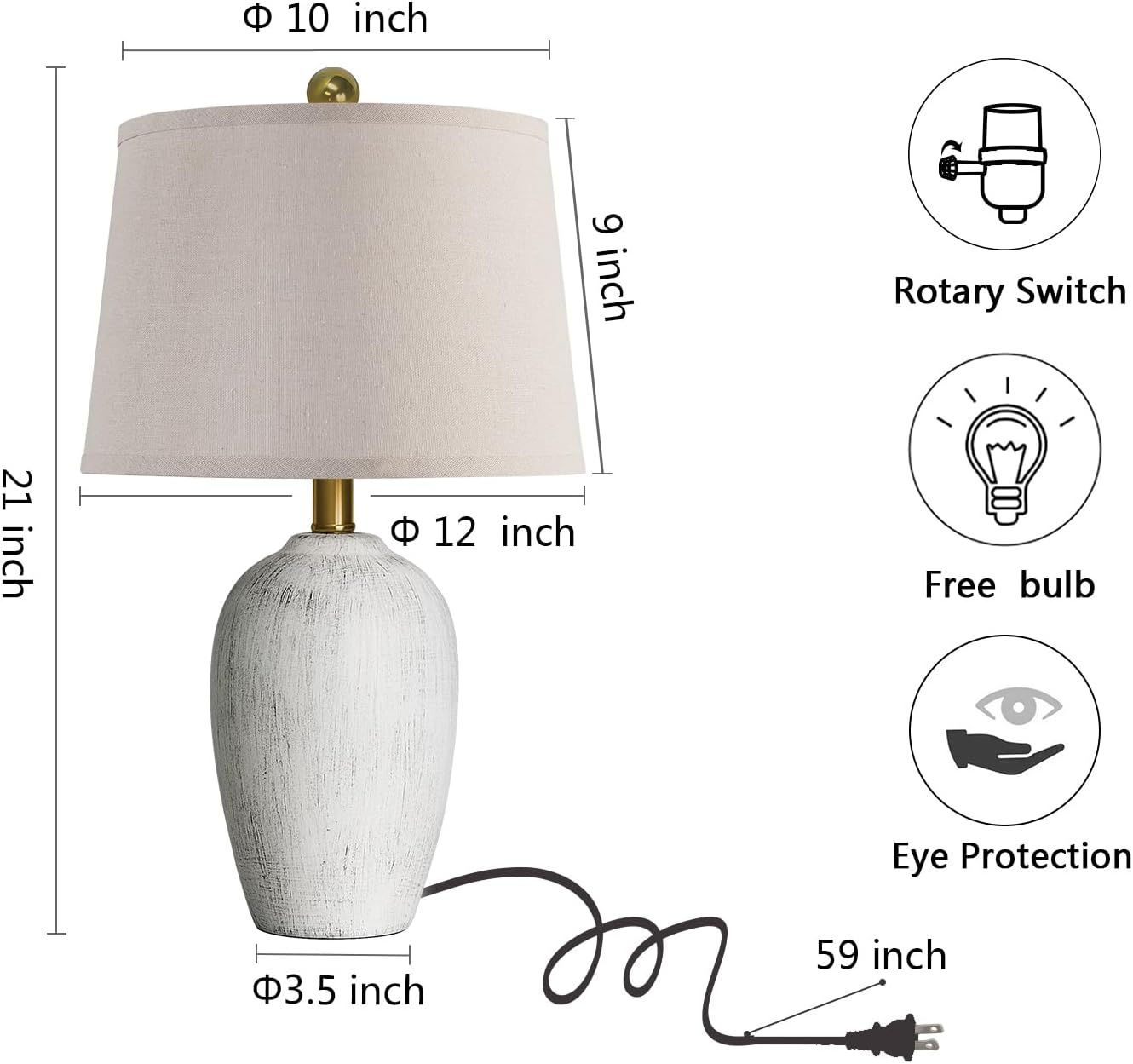 21'' Set of 2 Rustic Ceramic Small Table Lamps for Living Room Bedroom, Farmhouse Vintage Nightstand Lamps for Office Entryway End Table, 2 Bulbs Included