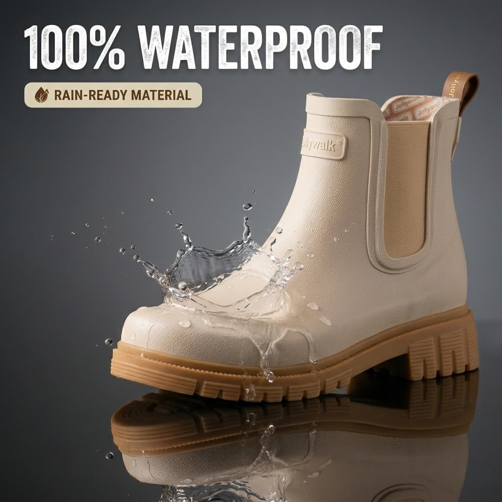 Women's Short Rain Boots Waterproof Chelsea Ankle Boots for Women, Lightweight Non Slip Rubber Garden Shoes with Soft Comfort Insole, Fashion Outdoor Work Booties