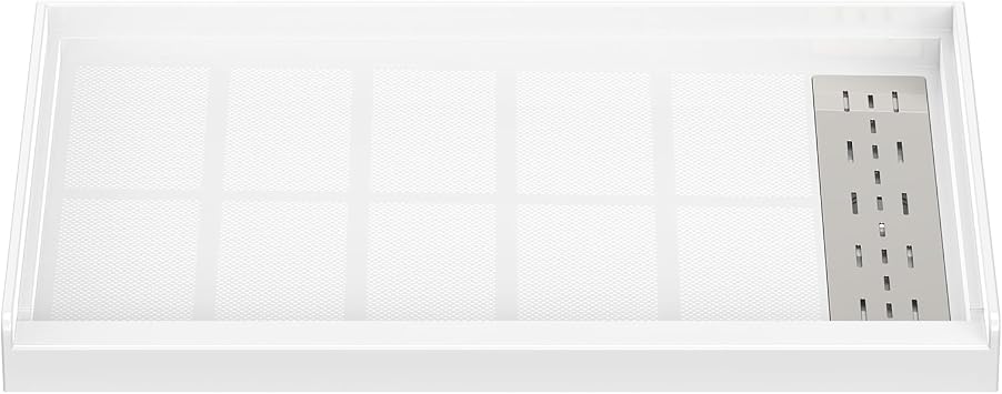 Sunrosa Solid Surface Alcove Shower Base, Right Drain, 48 x 36 x 4 in | Solid Surface Construction, Slip-Resistant Textured Surface, Easy-to-Clean Finish, Stainless Steel Drain Cover
