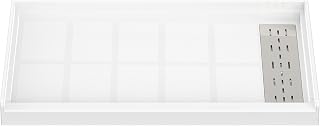 Sunrosa Shower Base 48"×32"×4", Single Threshold Shower Bases with Right Drain, Rectangle Solid Surface White Shower Pan, Slip Resistant Textured Surface, Include Stainless Steel Chrome Cover