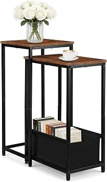 Nesting Nesting End Tables Set of 2, Stacking Side Table with Fabric Storage Basket, Small Nightstand for Small Space, Living Room, Bedroom