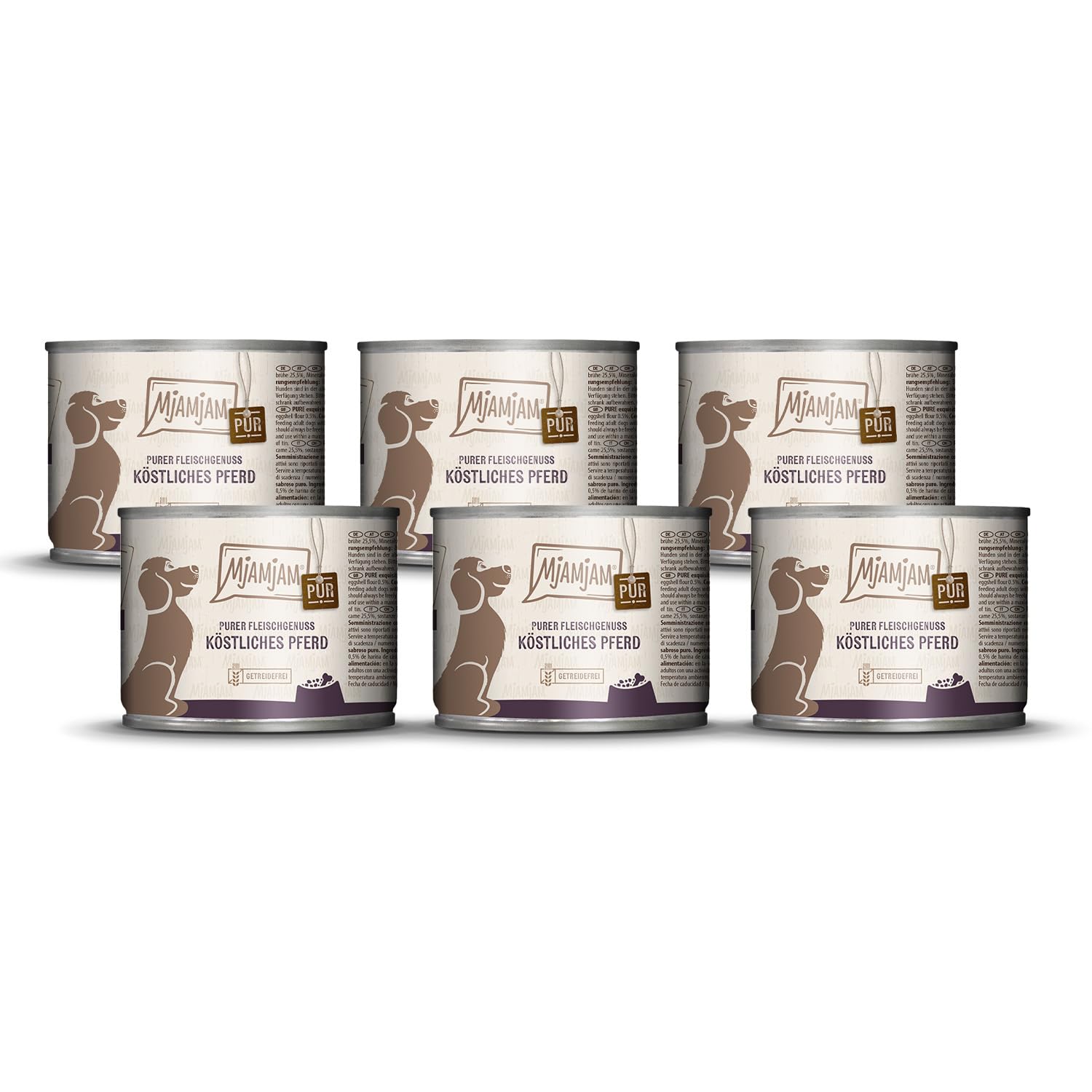 MjAMjAM Premium Nassfutter für Hunde, purer Fleischgenuss, köstliches Pferd pur, 6er-Pack (6 x 200 g), getreidefrei mit extra viel Fleisch
