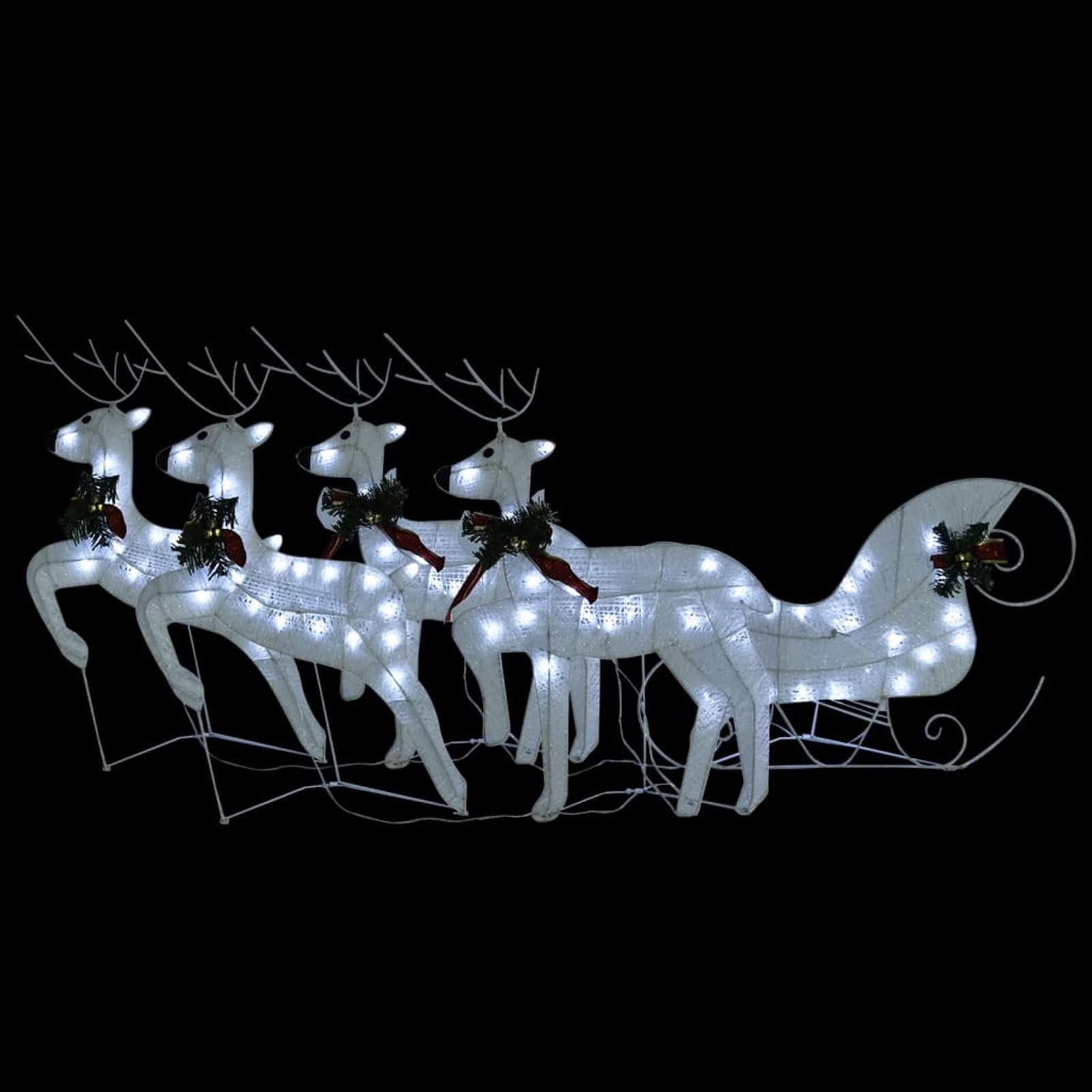 Decoración Navide?a de jardín Renos y Trineo Blanco 100 LED, Leepesx Renos De Navidad, Decoracion Navidad Exterior, Figura Luz Navidad, Reno Luminoso Exterior,