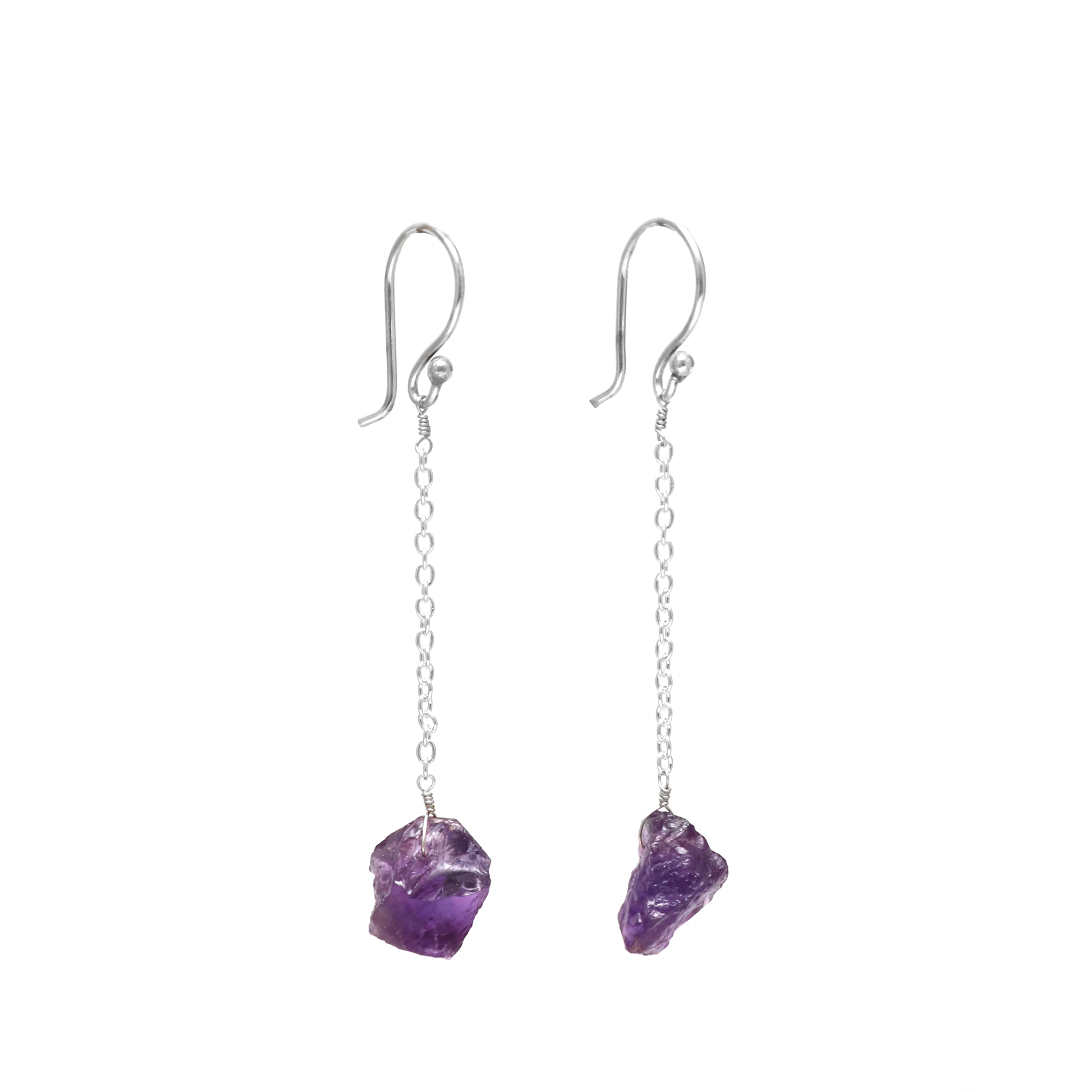 GEMPIRES NATURE’S TREASUREGempires Raw Amethyst Earring for s, Dangling Purple Crystal Earrings for Women, February Birthstone, Healing Gifts for Her, Gem stone Jewelry