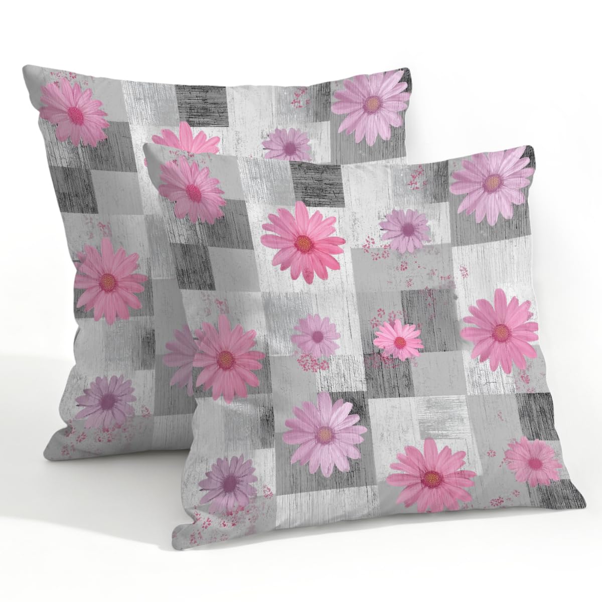 Outdoor Pillow Covers Waterproof Pillowcases 22x22in Set of 2 Pink Daisy Floral On Gray Abstract Art Decorative Throw Cushion Case for Couch Sofa Garden Patio Furniture