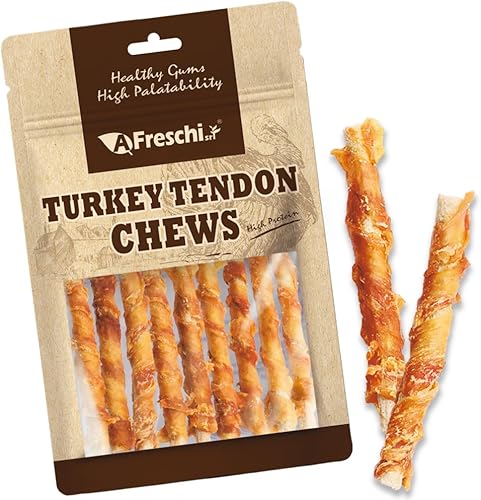 AFreschi - Tendones de pavo para perros, de origen estadounidense, golosinas saludables para perros, masticables para cachorros sin piel cruda, todo