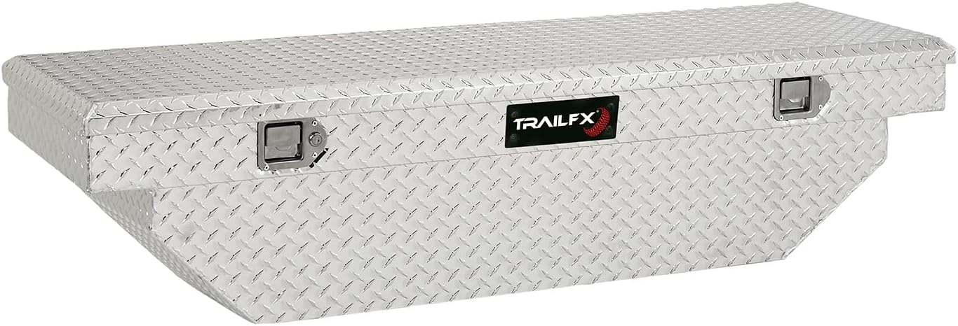 TrailFX Tool Box 110631 Crossover Angled Single Lid With Struts Diamond Tread Bright Polished 16 Gauge Aluminum 8 Cubic Foot Capacity With Plastic Tray