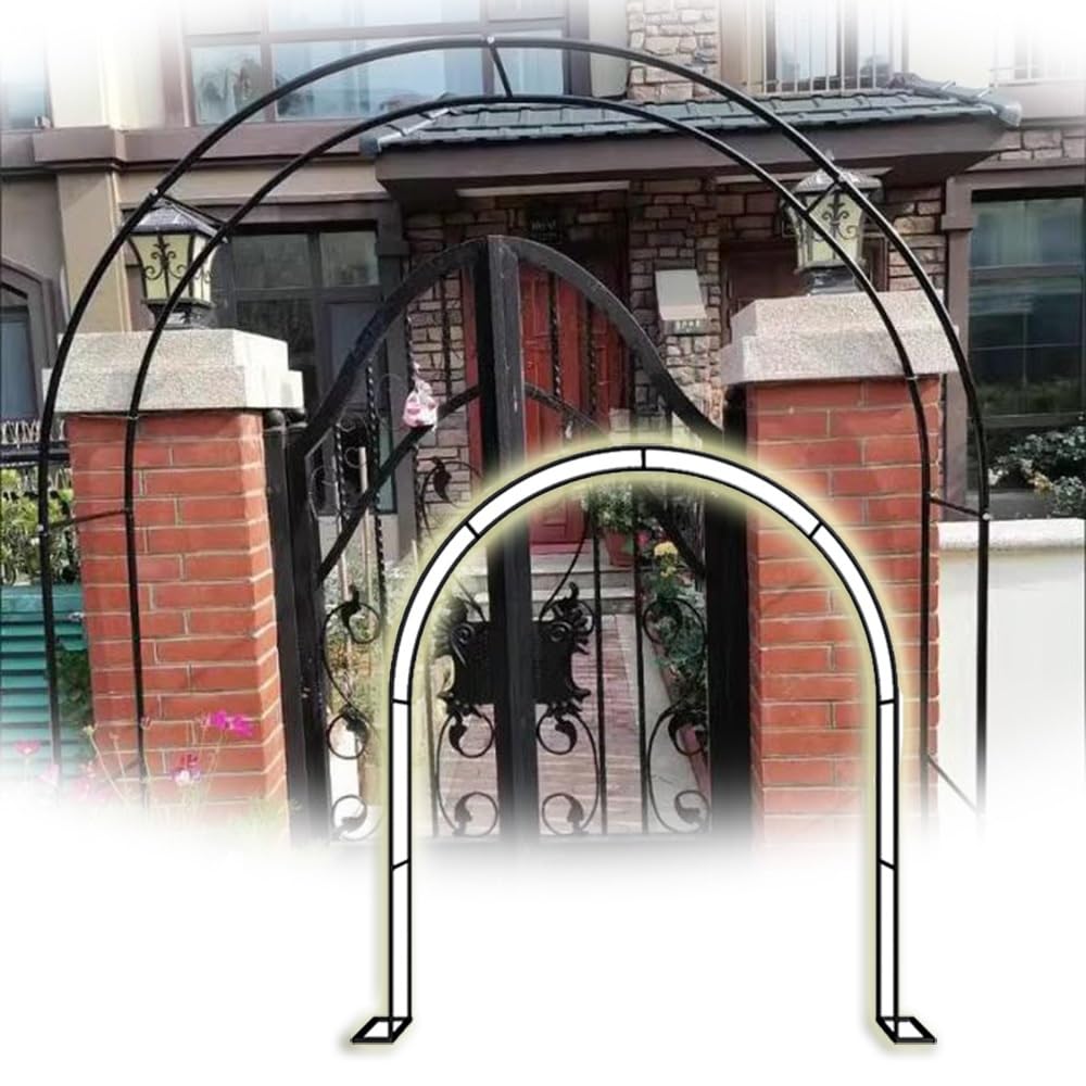 Metalowy łuk ogrodowy o wysokości 0,3 m z kratą do roślin pnących, duży stojak na łuki ślubne, pergola, stojak na łuki ślubne, łatwy w montażu (rozmiar: 2,4 x 2,2 m / 7,8 x 7,2 m)