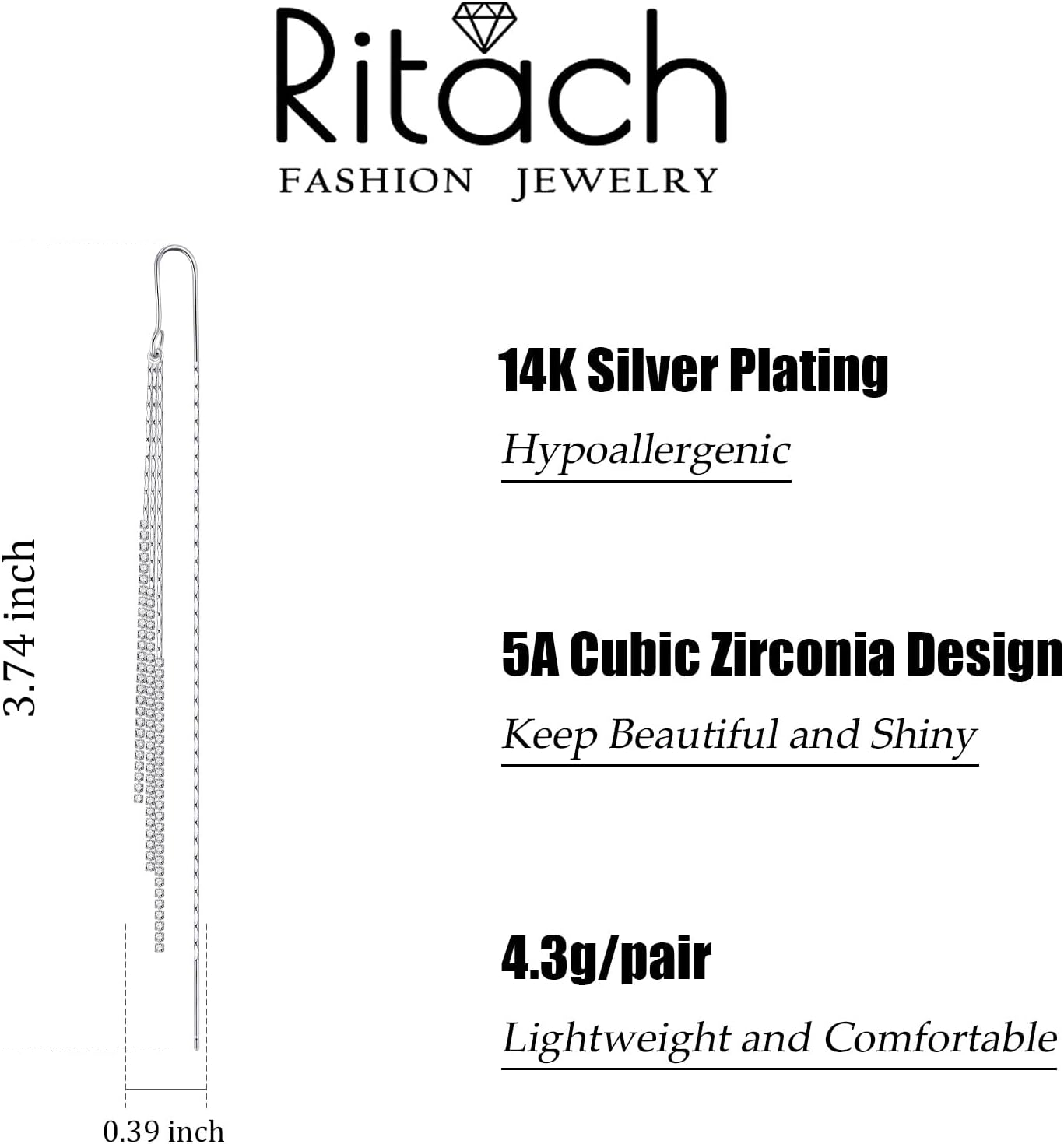 Ritach Silver Dangle Earrings for Women Long Silver Earrings Sparkly Dangle Drop Cubic Zirconia Jewelry for Gifts - Image 2