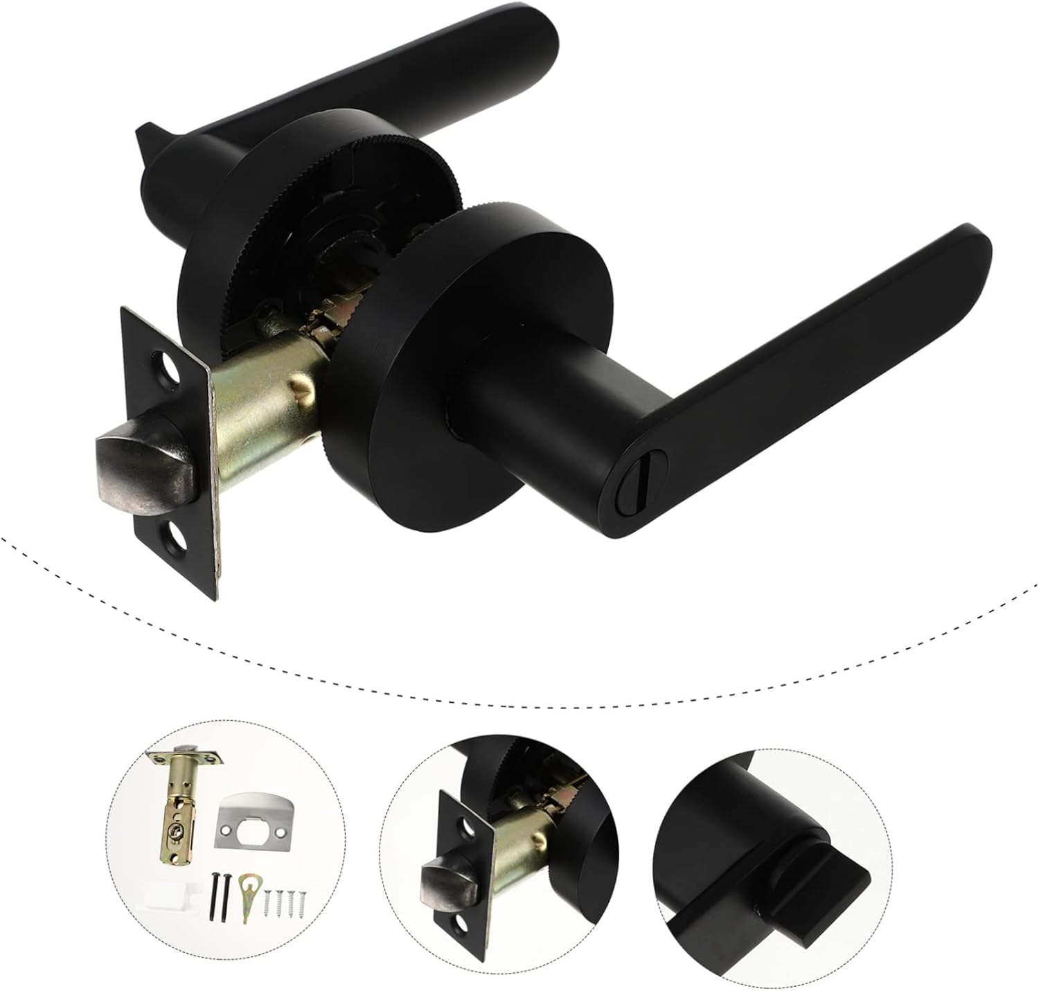 TEHAUX Interior Door Lever Handle Set Privacy Locking Door Handles for Bedroom and Bathroom 3-Rod Design Keyless Easy Installation