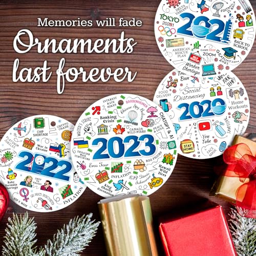 Image of Soul Decor Christmas Ornaments Gift Set, 2020, 2021 and 2022 Year in Review Ornaments (Set of 3) Velvet Gift Pouch and Ribbon Included, Large 3 75 inch Round Metal Ornament