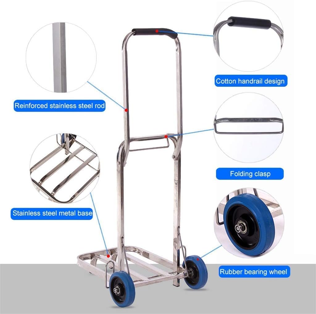 Hand Trolley Folding Luggage Cart Portable Trolley Stainless Steel Frame80kg Load for Supermarket Grocery Store Home Garden