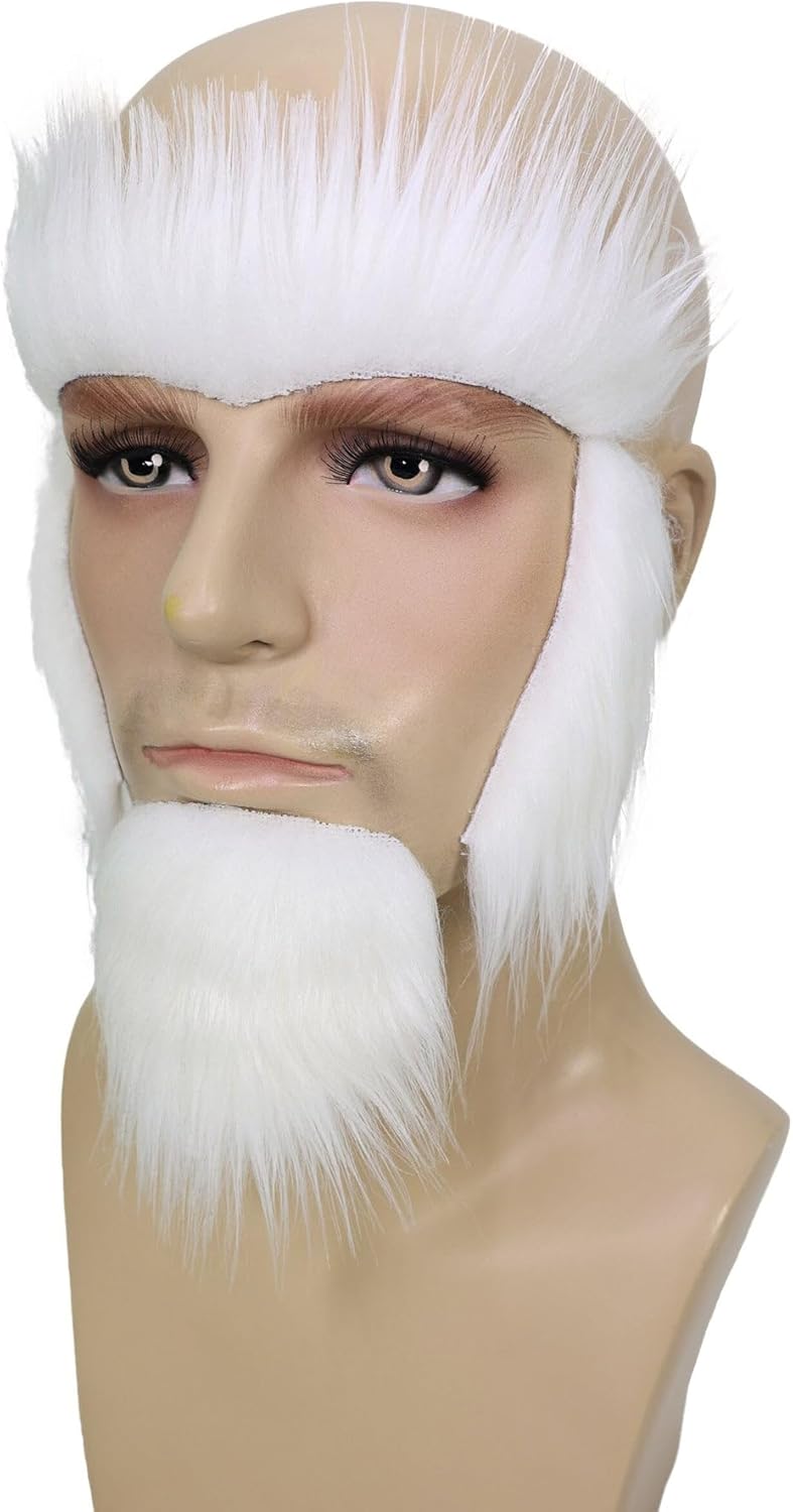 Adult Uncle Sam White Beard, Sideburns & Eyebrows Set – Self-Adhesive Synthetic Costume for Halloween & Cosplay