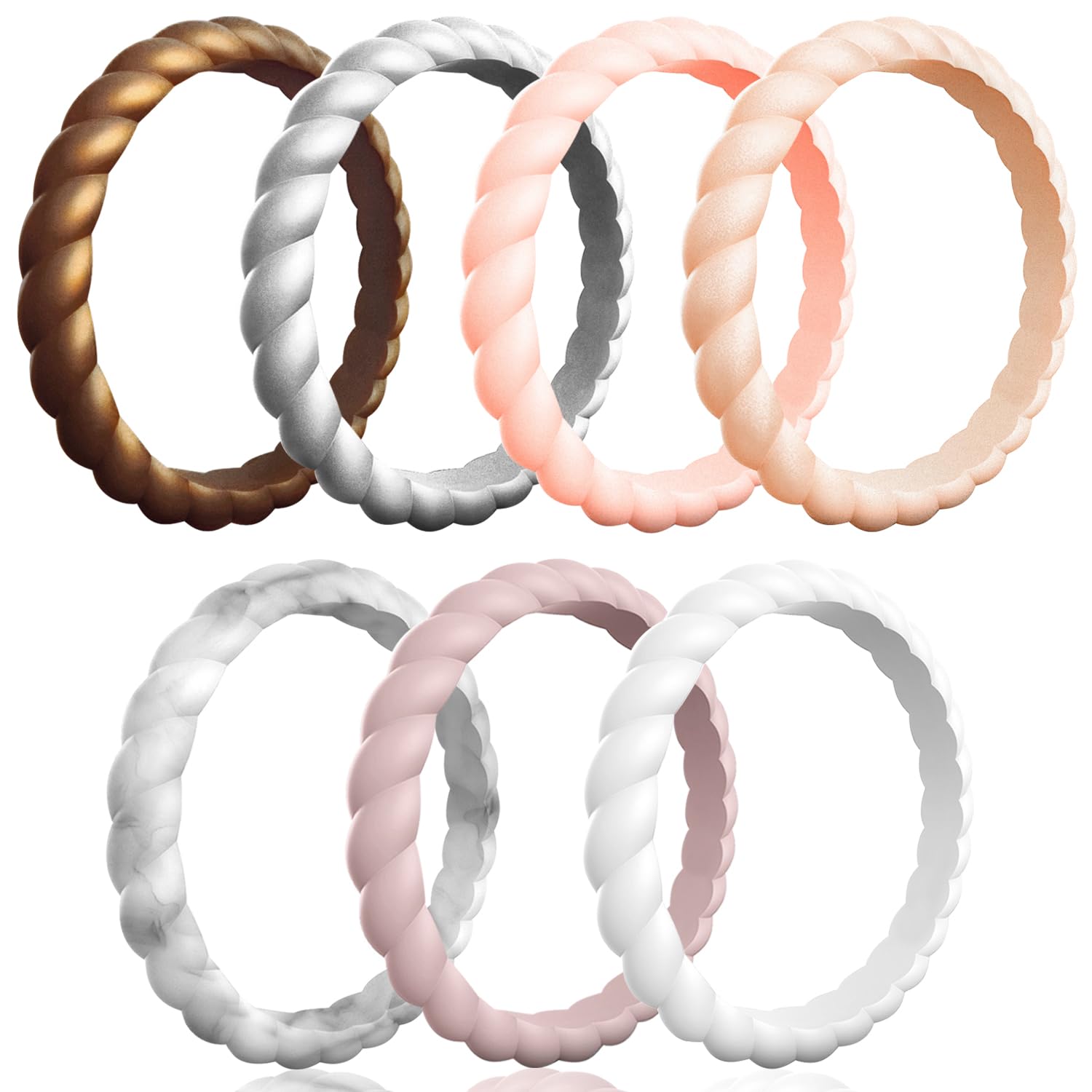 Egnaro Women's Braided Silicone Wedding Ring, Stylish Stackable Rubber Band