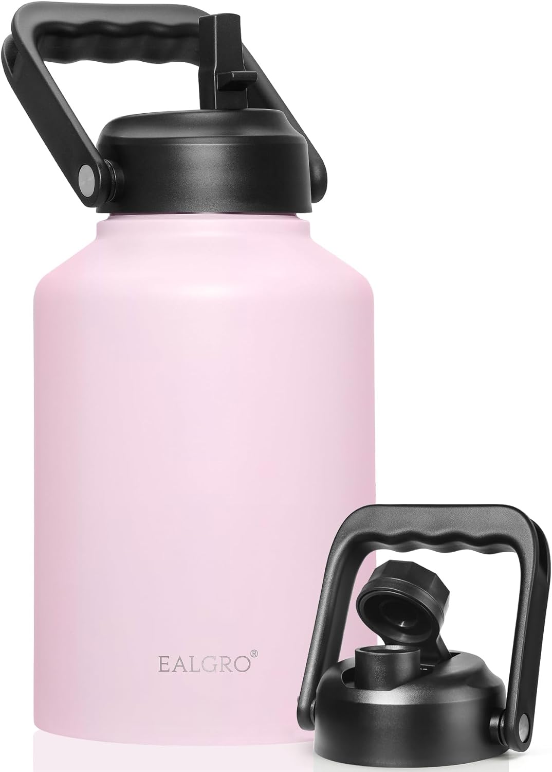 Gallon Insulated Water Bottle Jug with Straw, 128 oz Large Stainless Steel Sports Metal Water Canteen With Handle, Thermal Water Cup Mug with 2 Lids, Blush