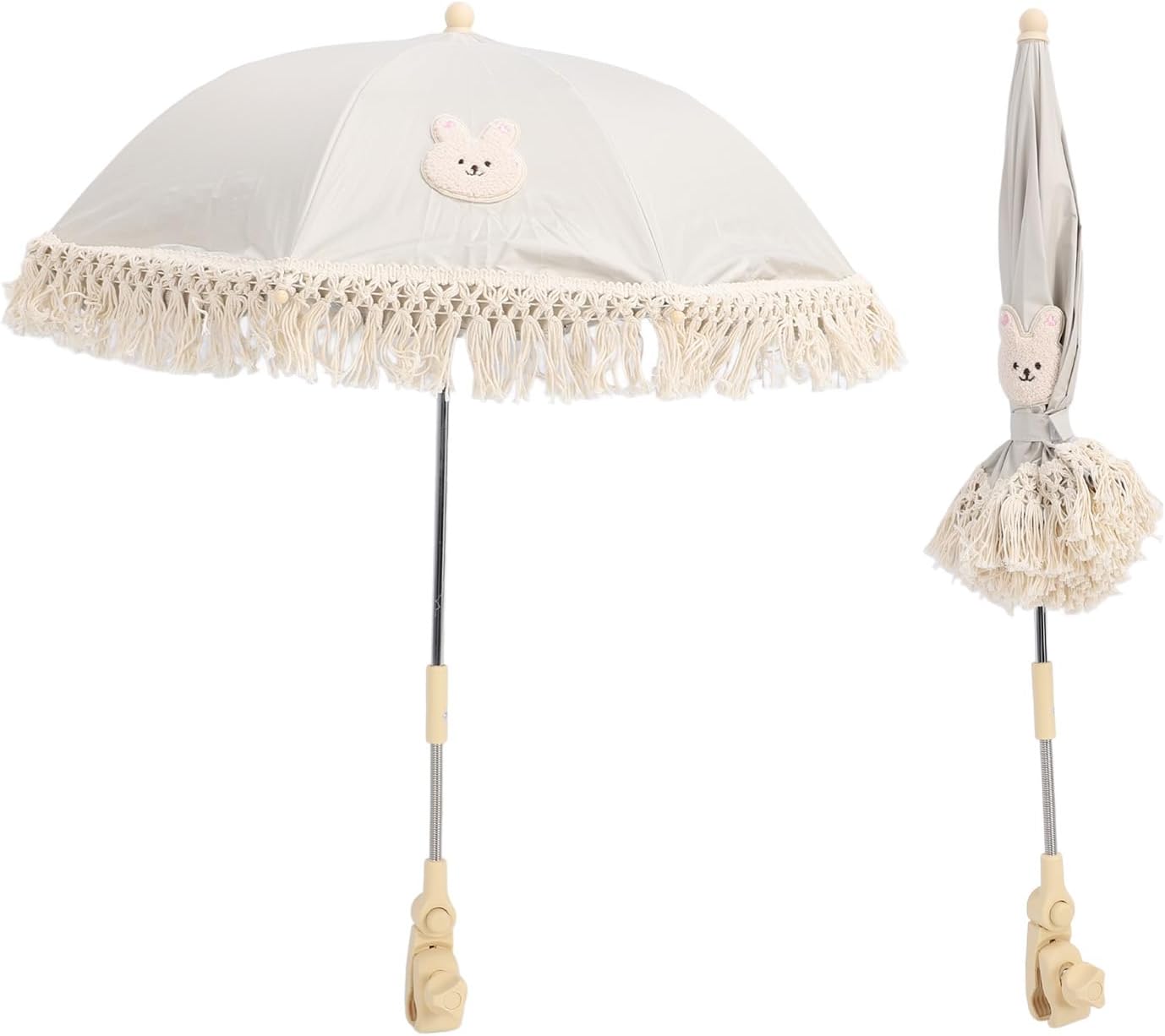 Pilipane Baby Stroller Umbrella Parasol Portable Adjustable UPF 40+ Sunshade for Outdoor Strollers and Beach Oxford Cloth Steel PP Material 24.8 x 19.7in (Rabbit)