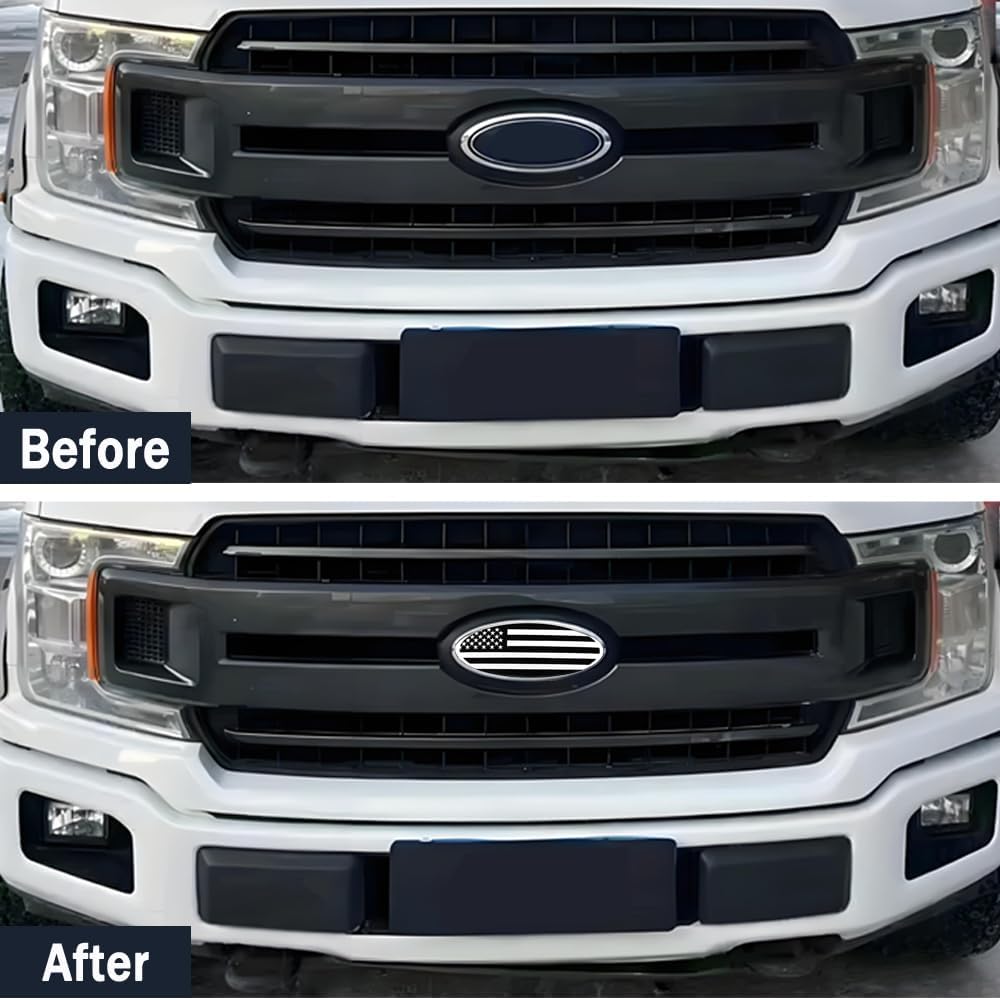 9 Inch Front Grille Rear Tailgate Emblem Compatible with 04-14 F150, 11-14 Edge, 11-16 Explorer, 06-11 Ranger, 07-14 Expedition, 9"X3.5" for Ford, Silver American Flag (2 Pack)