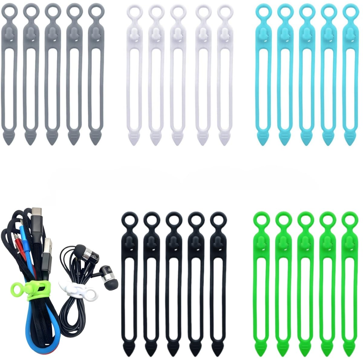 Igadgitz Home Multicoloured U7276 Silicone Cable Ties, Reusable Cable Ties, Releasable Cable Ties - 25 Pieces