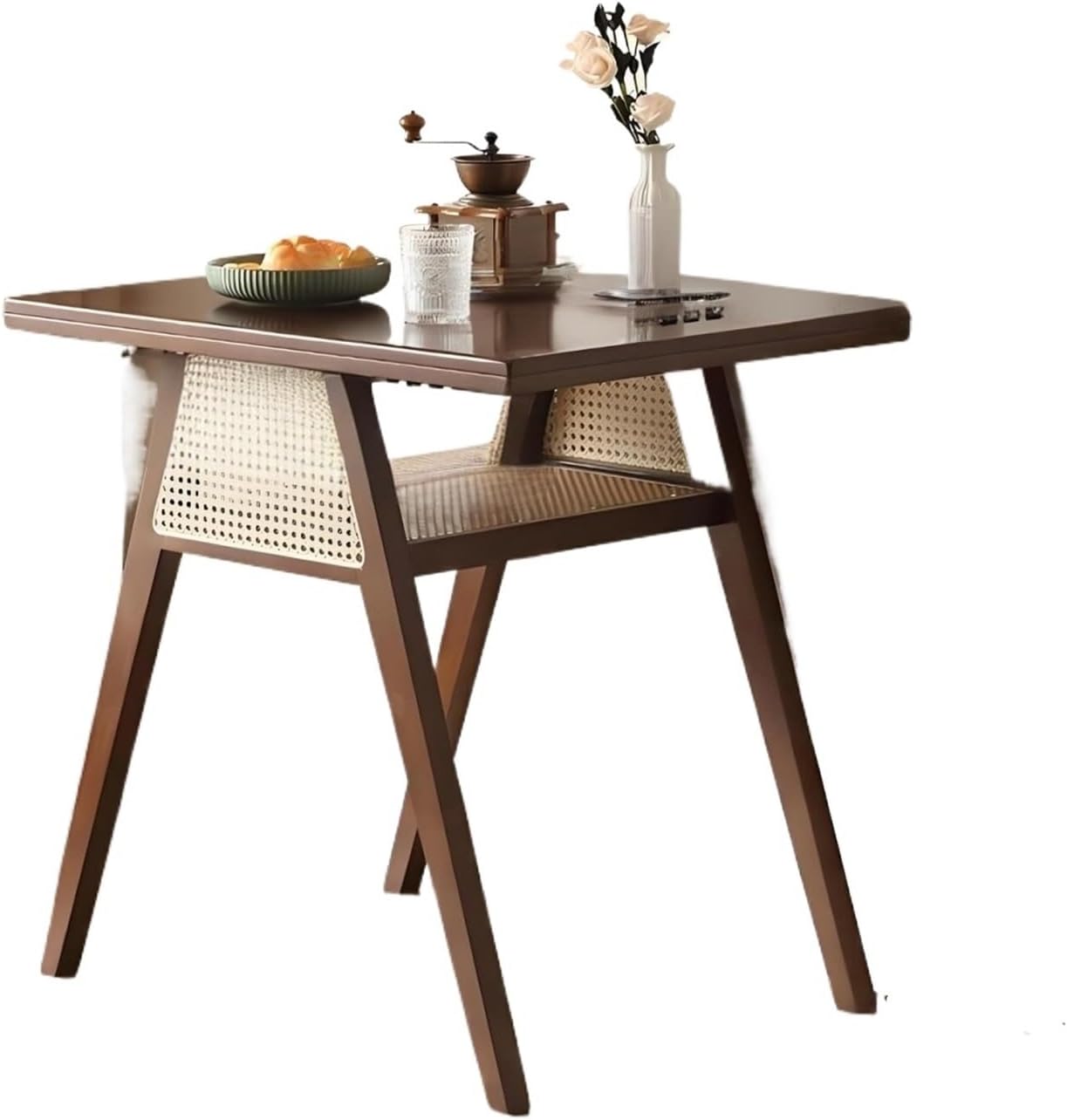 Solid Wood Square Dining Table, Compact Space-Saving Kitchen Table for Small Balcony Terrace Courtyard, Cherry Finish(Cherry red)