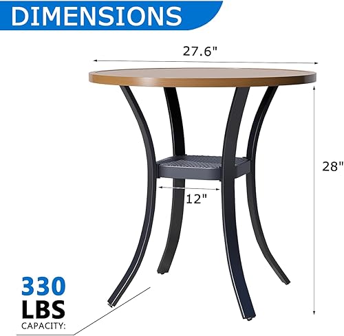 Miniatura 2 de Mesa de Patio Exterior de 27.5'' con Estante de Almacenamiento, Mesa de Jardín Redonda de Metal de Servicio Pesado con Capacidad de 400lbs, Listón