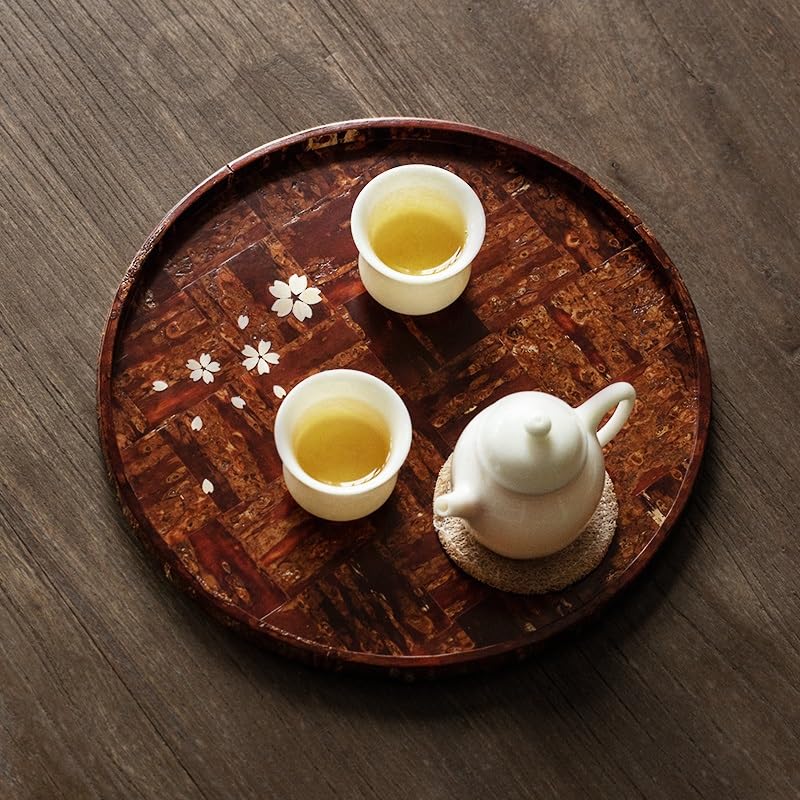 eexbz Tray Kakunodate Birch Cherry Bark Round Retro Stitching Retro Tea Table Dessert Plate Meal Tray Serving Trays(D)