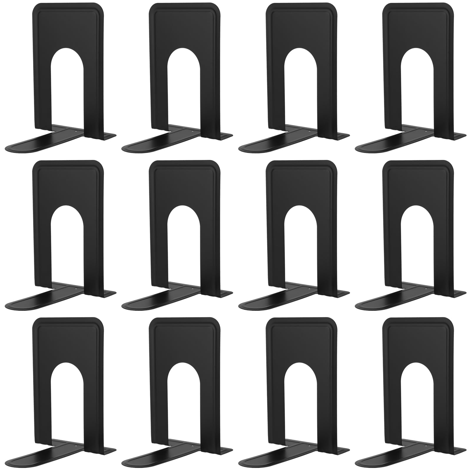 YUENPUN 12 PCS/6 works Heavy Duty Metal Bookends, Black Book Ends with Anti Slip Base, Book Holder for Shelves Office, Home