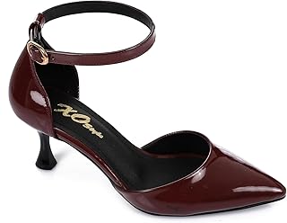 حذاء بكعب للنساء - جلد لامع 5 سم مع حزام للكاحل 1325 (بورغندي، 41)