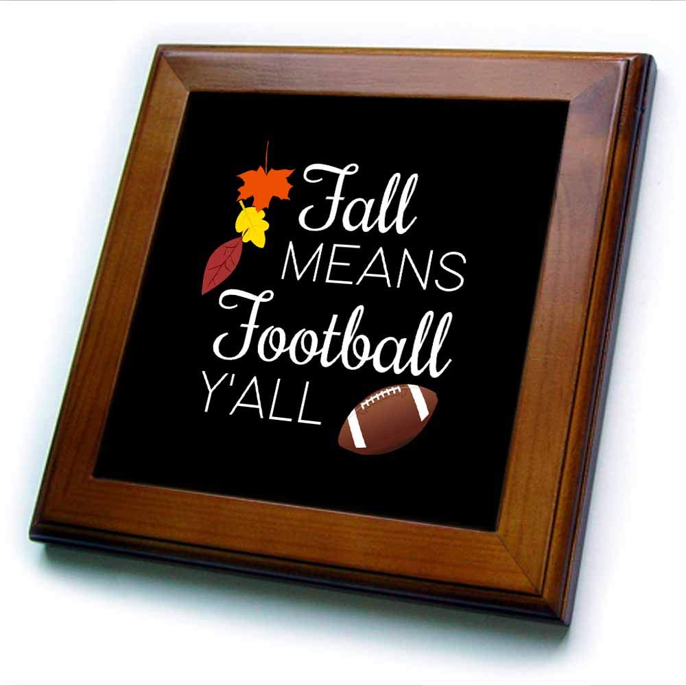 3dRose Stamp City-Typography-Fall Means Football Yall. White Lettering on Black Background (ft-324873-1) Framed Tile, Multicolor