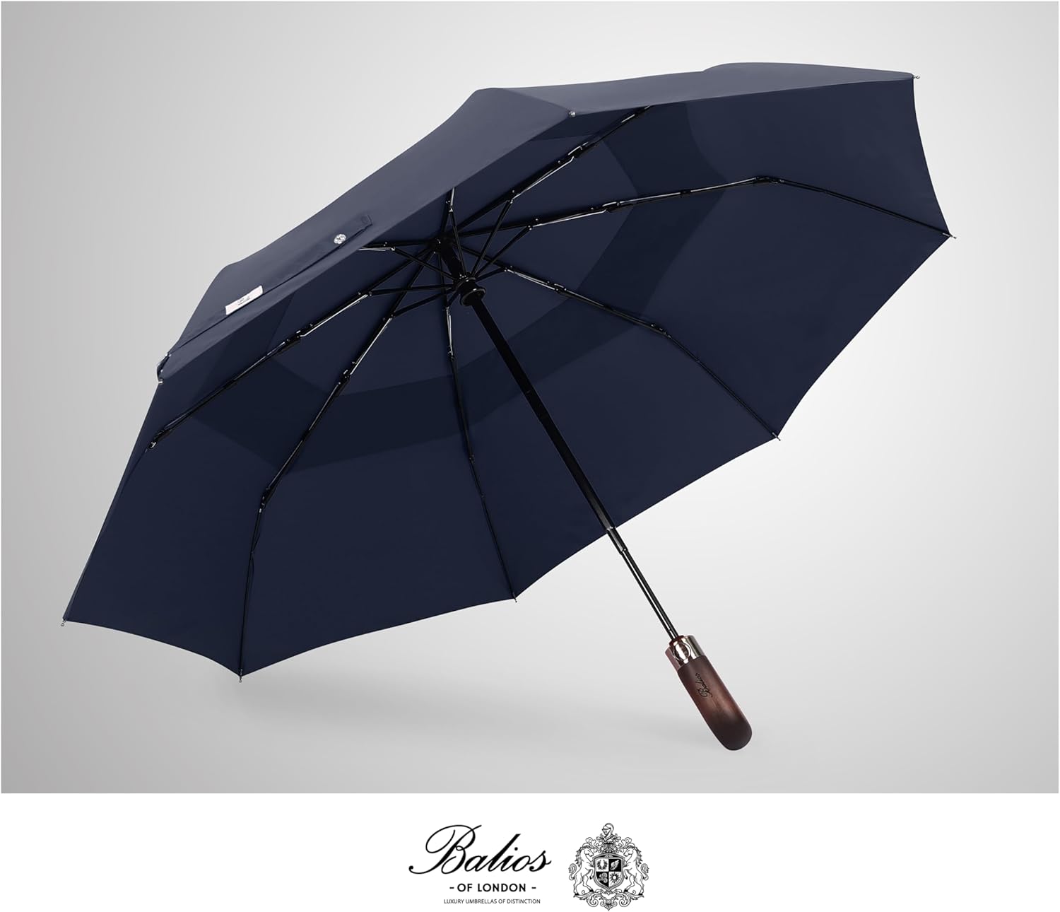 Balios Travel Folding Umbrella with Real Wood Handle Auto Open Close Vented Windproof Canopy - Designed in UK - Image 7