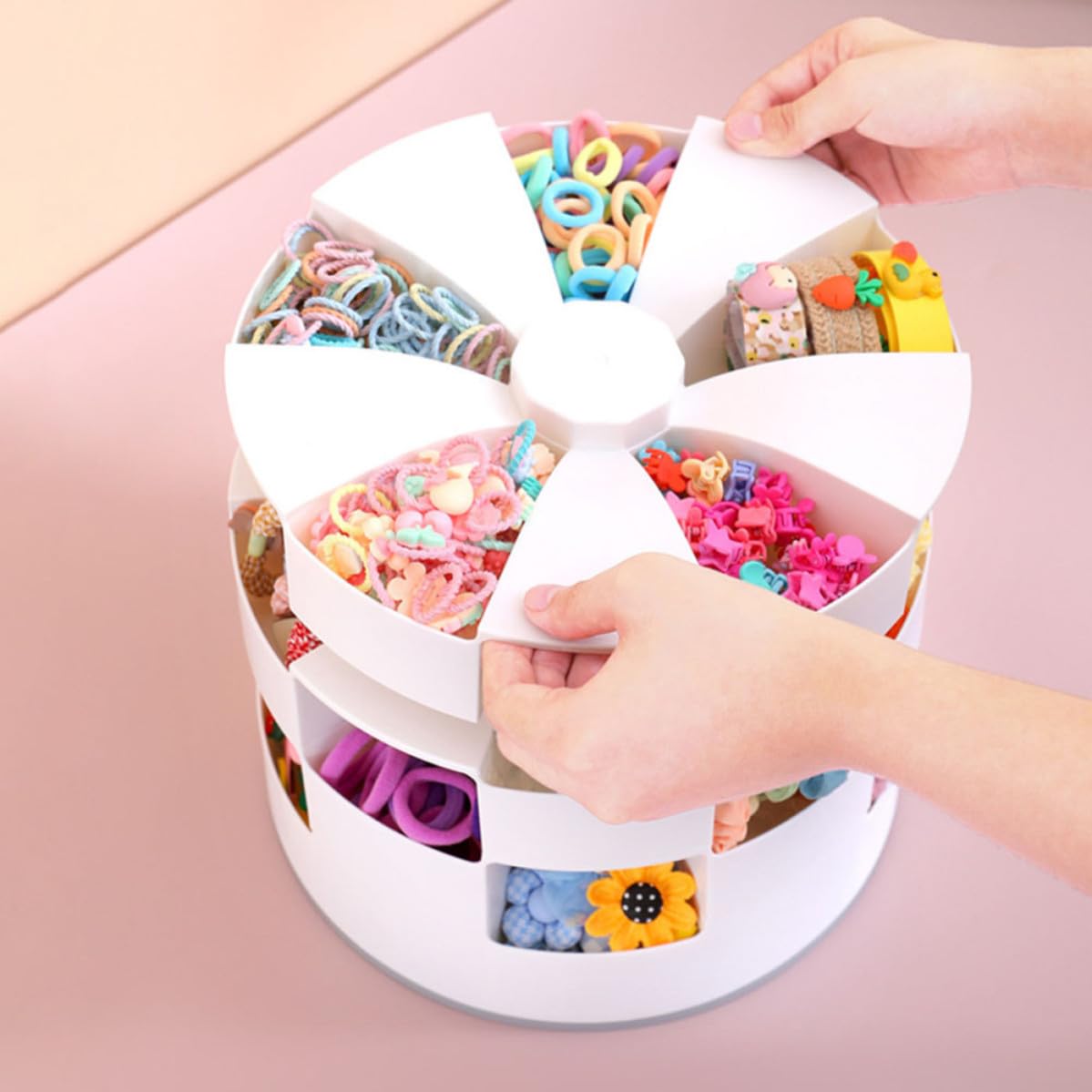 Aufbewahrungskoffer für Mädchen Drehbar Hips/pp/silikon Große Kapazität Mehrfachfächer Weiß für Kleine Mädchen zur Aufbewahrung von Haaraccessoires