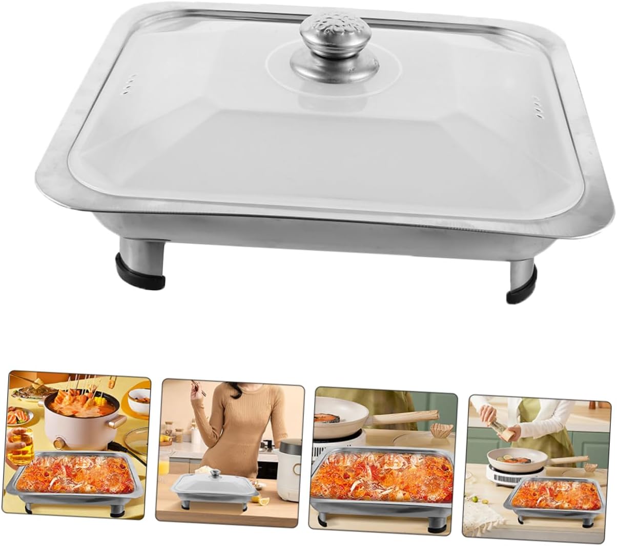 Stainless Steel Buffet Chafing Dish Rectangular Food Warmer with Lid Catering for Hotels Restaurants and Outdoor Events