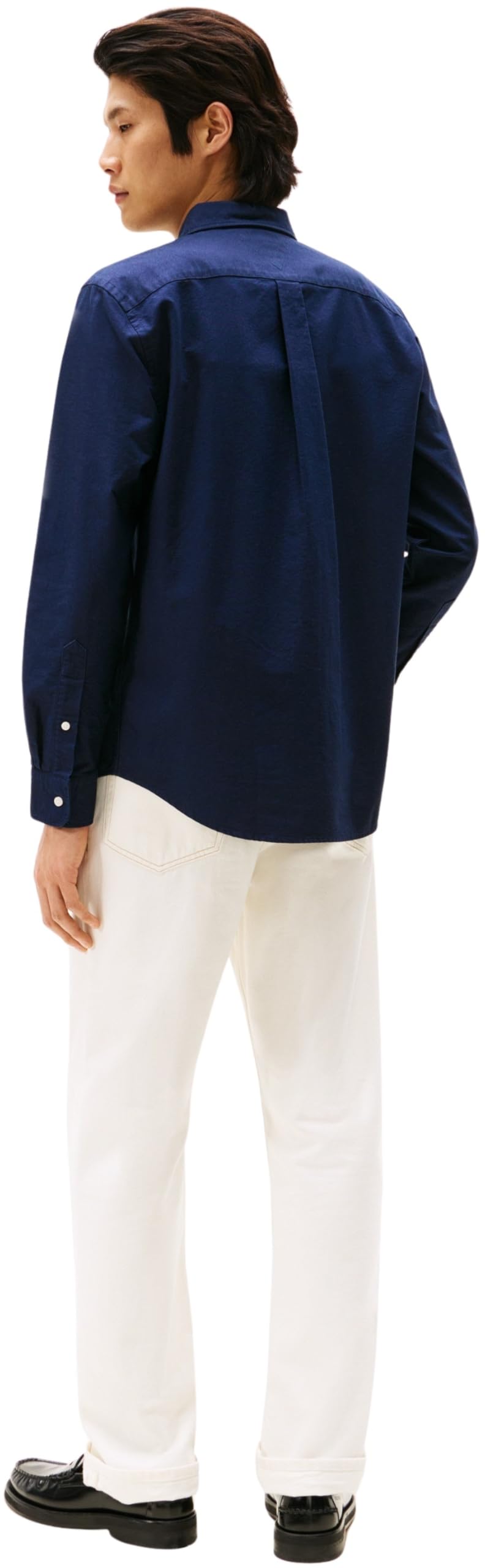 Tommy Hilfiger Camisa de Manga Larga Hombre Oxford Shirt, Azul (Preppy Navy/Desert Sky Solid), L
