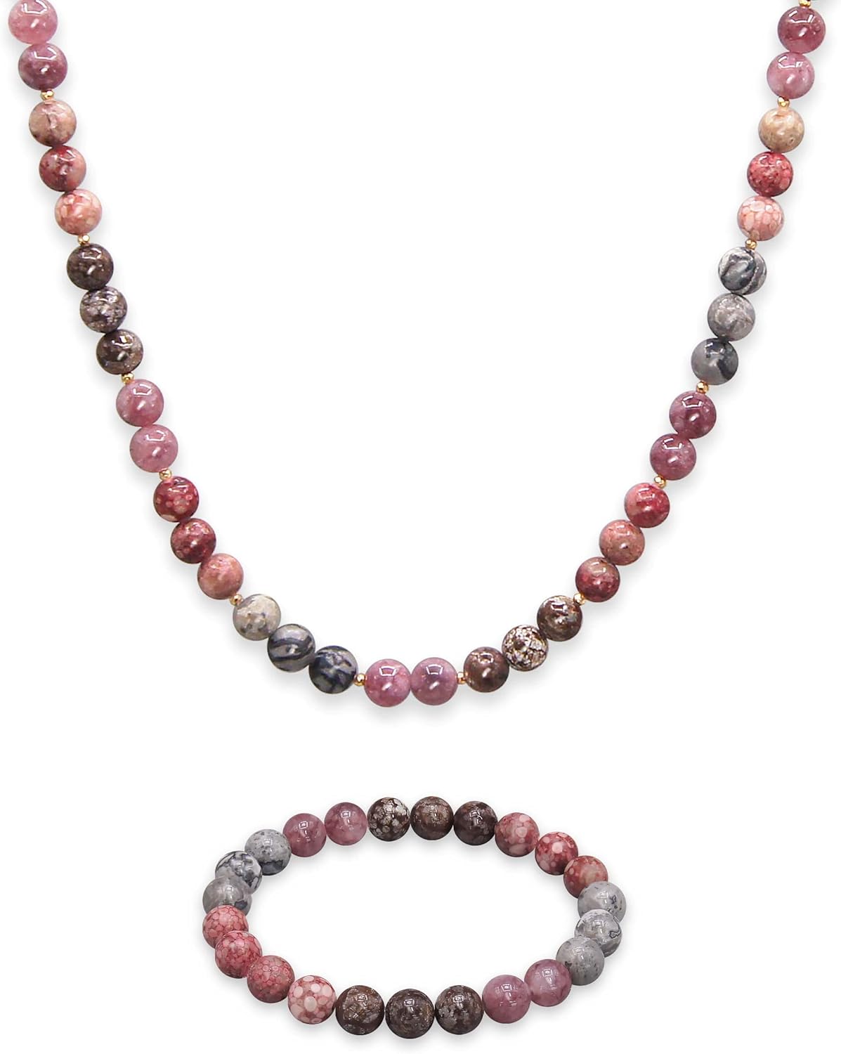 PEARLFECT Beaded Necklace for Women,8MM Jasper Stone Necklace, Handmade Fashion Jewelry Gifts,Bead Choker Necklace - Image 3