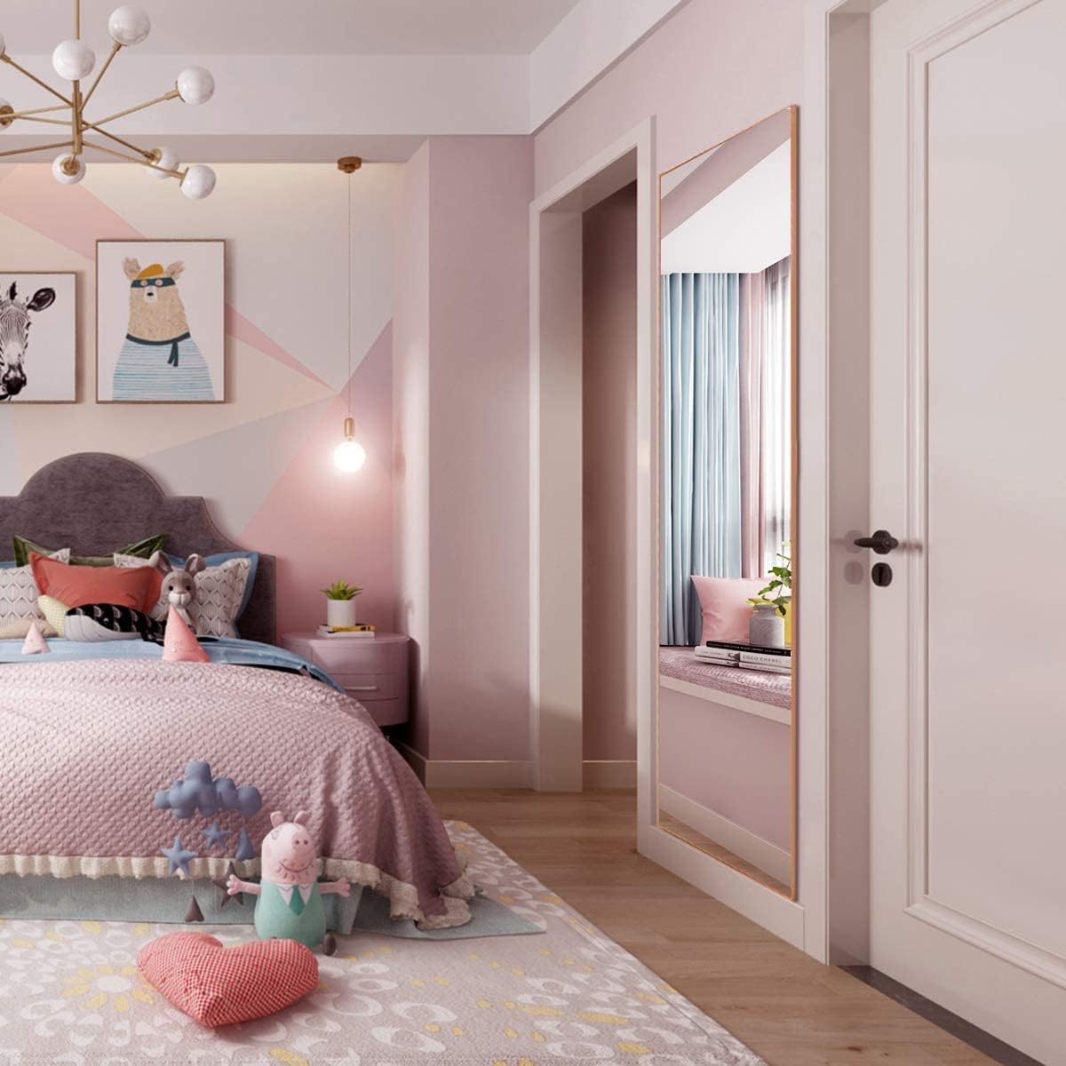 Gold 65 x 22 in Metal Stand Full-Length Mirror