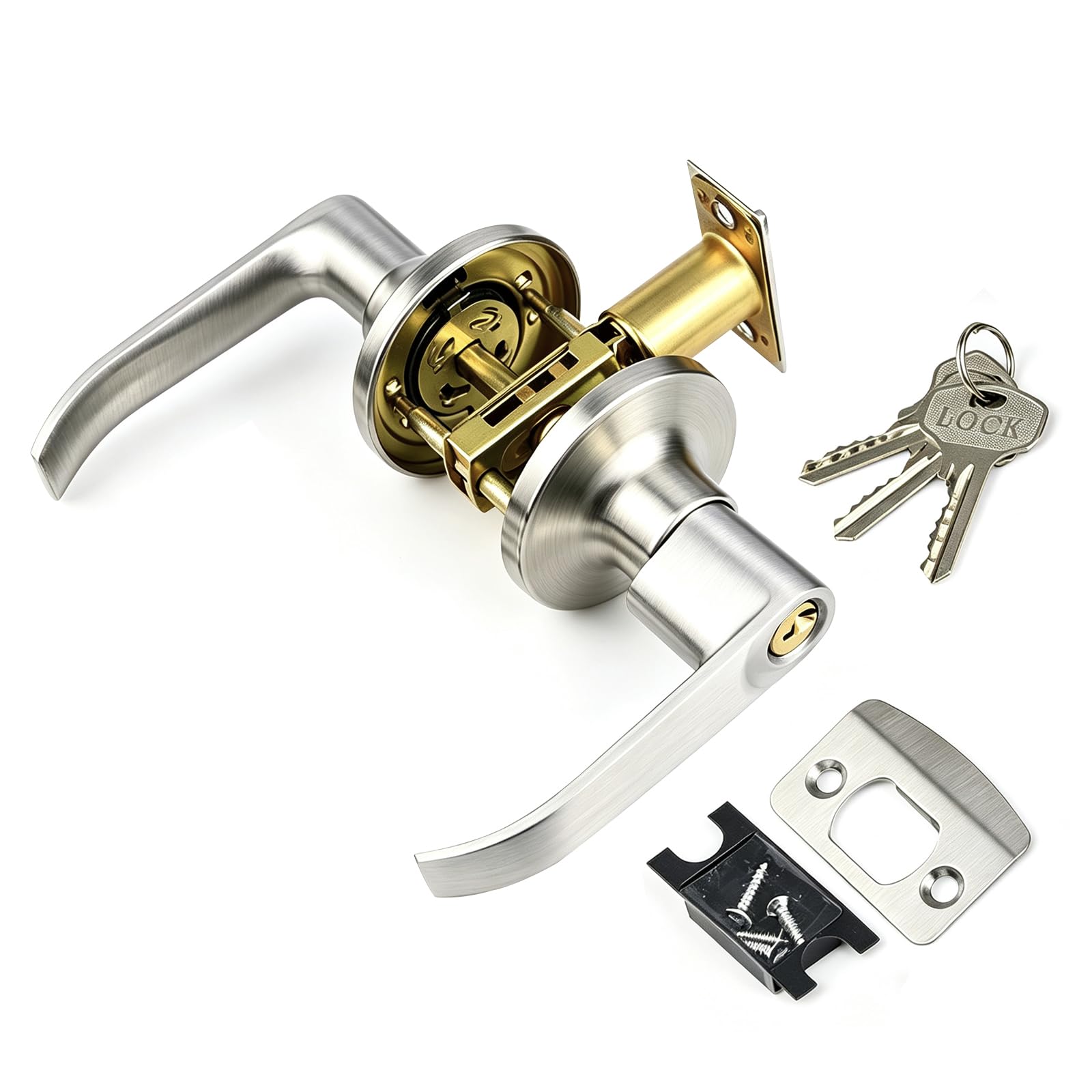 SCUML Door Handle Lock with Key, Security Door Lock Set Adjustable Latch
