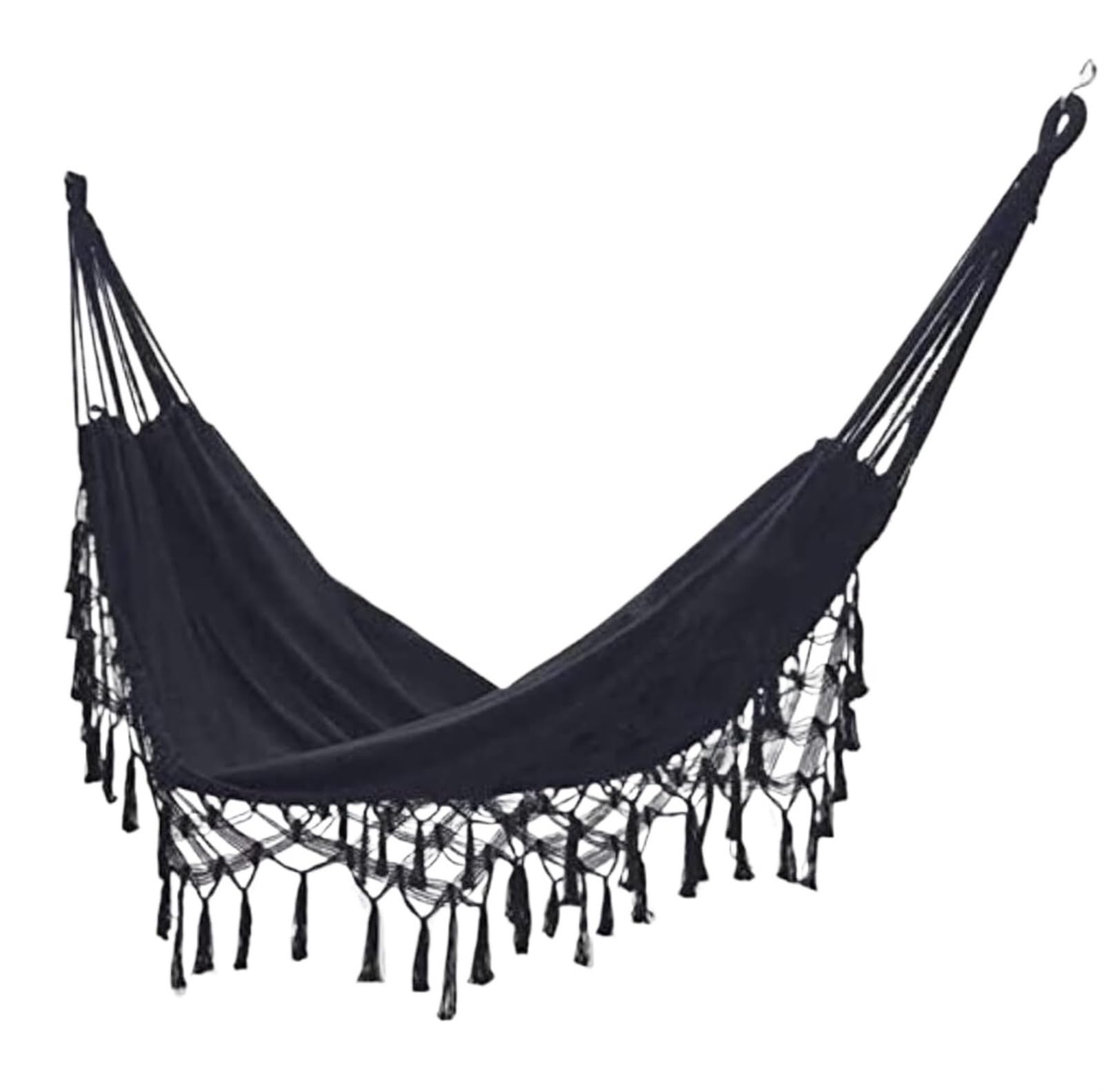 Hamak Ultralekki, Hammock 200x150 Cm Hamak Z Frędzlami Lina Huśtawka Płótno Solidna Smycz Fotel Bujany Na Zewnątrz Kryty Ogród na Kemping, na Zewnątrz(Black)