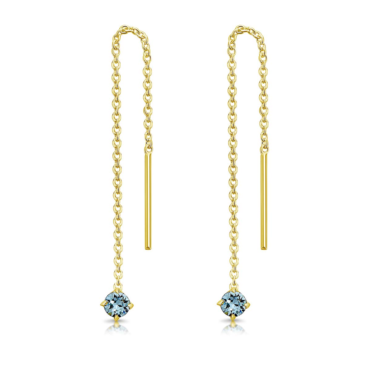 DTPsilver925 Sterling Silver Yellow Gold Plated SMALL Pull Through Drop Chain Earrings & MINI Round Dangling 3 mm Glittering Crystals from Swarovski® Elements - Length 57 mm