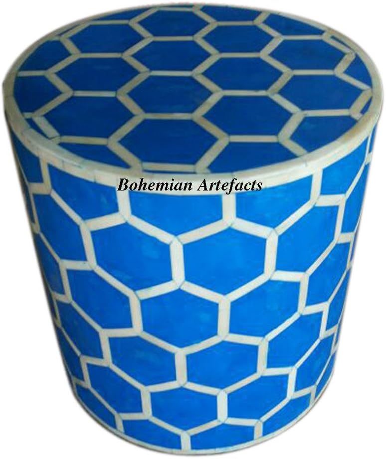 BOHEMIAN ARTEFACTS Bone Inlay Round Honey Comb Side Table