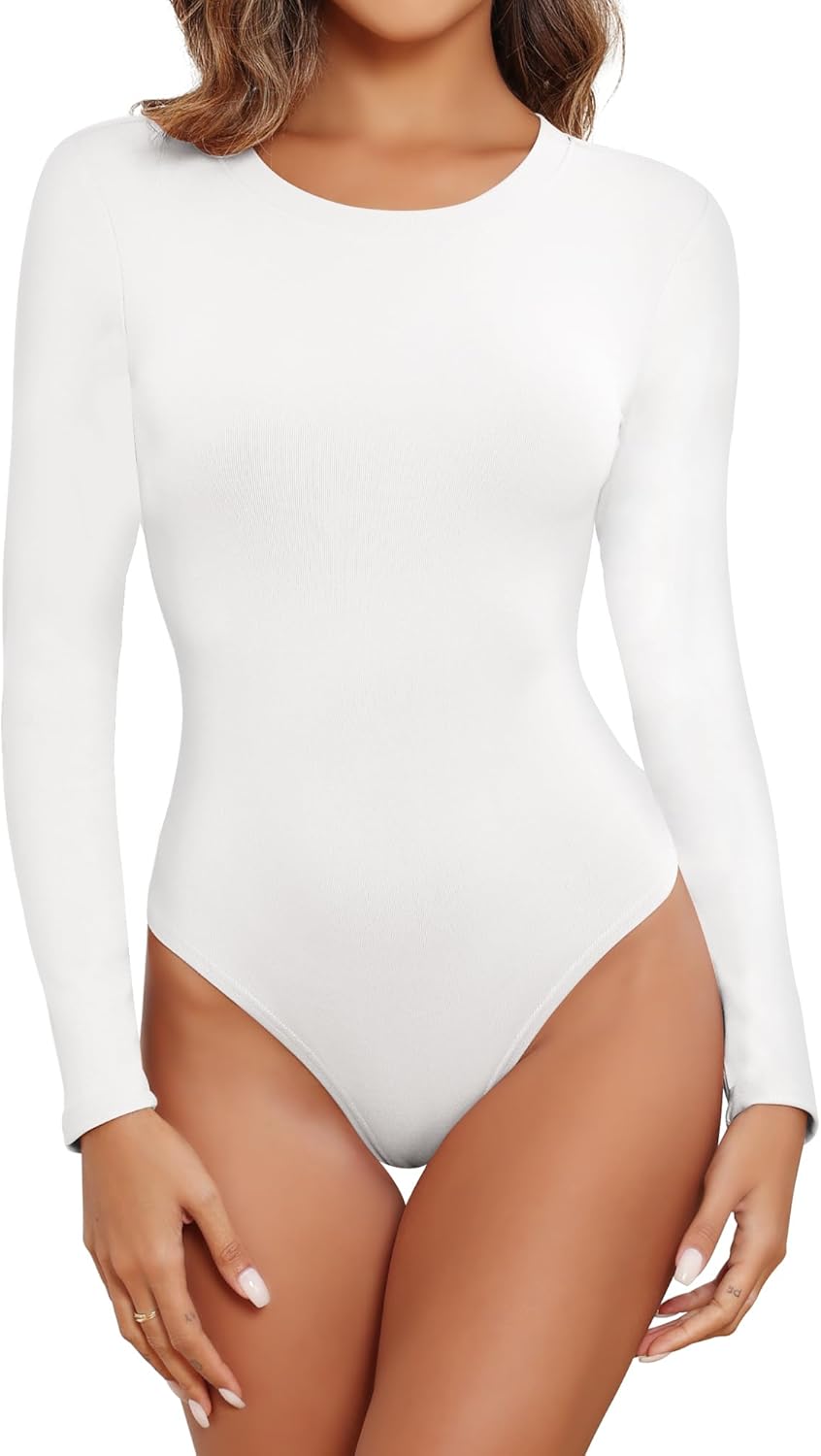 BALENNZ Womens Long Sleeve Bodysuit Round Neck Bodysuit Shirts for Women Crew Neck Body Suits Tops Fall Body Suit Pack