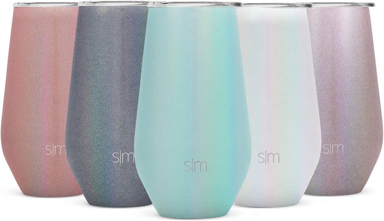 Simple Modern Spirit 16oz Wine Tumbler Glass with Lid - Vacuum Insulated Coffee Mug Stemless Cup 18/8 Stainless Steel Shimmer: Aqua Aura