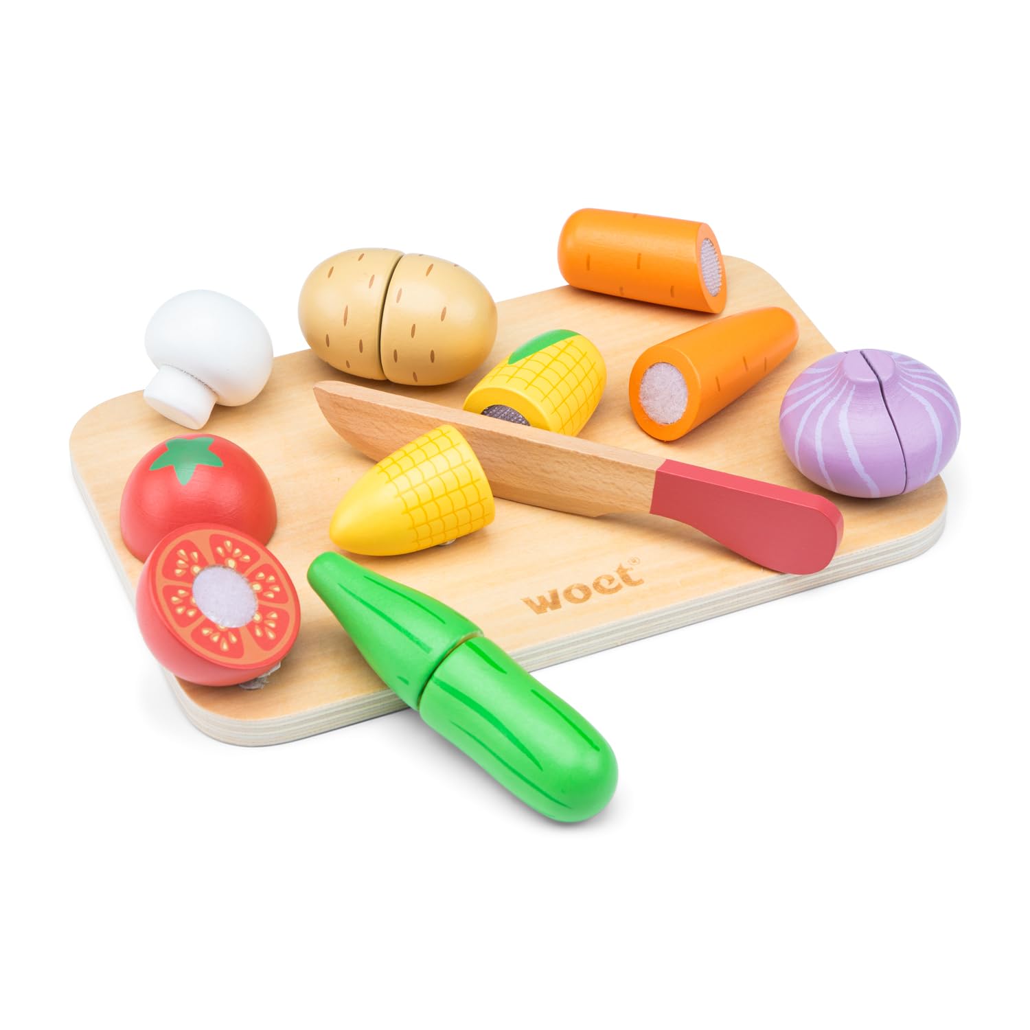 Woet® Set Légumes à Couper Bois, Nourriture Jouet avec Couteau et Planche, Accessoires Cuisine Enfant, Jeu d'Imitation Cuisine, Activité Créative, Cadeau Maternelle, À Partir de 2 Ans