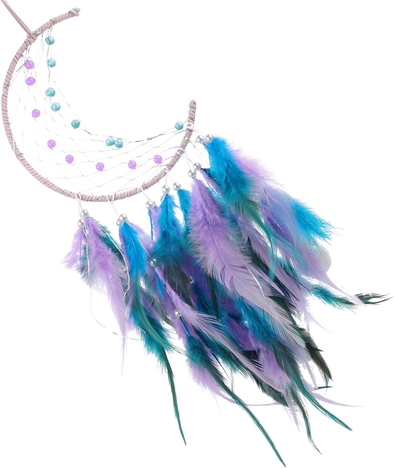 NUOBESTY Moon Dream Catcher Wall Hanging with Light, Purple Macrame Decoration for Teen Bedroom, Aesthetic Girl Room Wall Decor, Boho Style Nursery Hanging Ornament