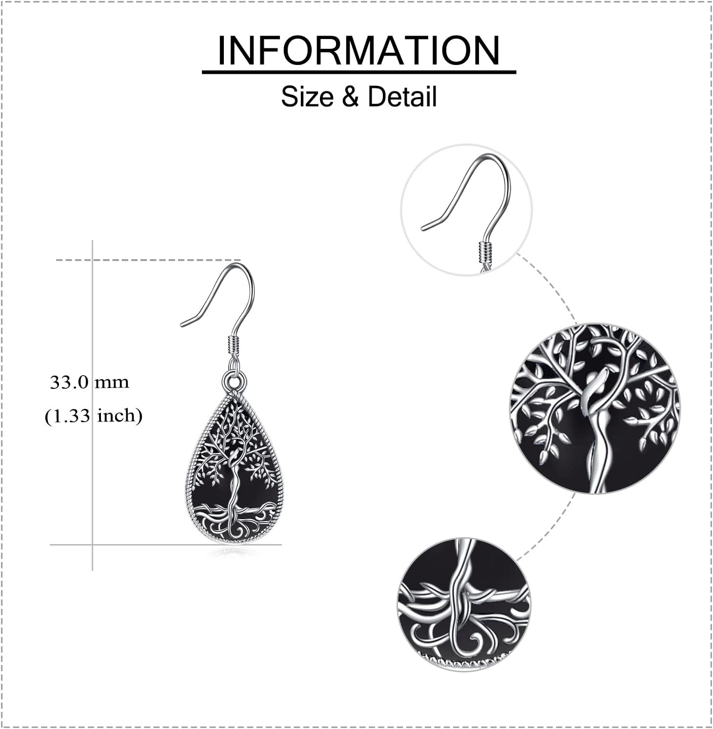 ONEFINITY Tree of Life Earrings Sterling Silver Black Onyx Tree of Life Earrings Teardrop Tree of Life Jewelry for Women