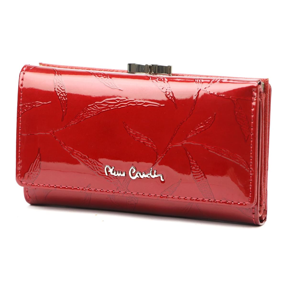 Pierre Cardin Cartera Mujer 100% Cuero Natural Gran Bolsillo de Moneda con Cierre Bolsillo de Tarjeta Cómodo Funcional Elegante Moderno, rojo, LEAF, Clásico