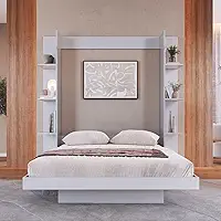 Cama Casal Articulável Vertical com Estante 140 Vancouver Branco