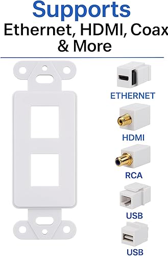 Miniatura 3 de Decora - Placa de pared Keystone, placa de pared blanca con conector de 2 cuadrillas, 1234 puertos, paquete de 10 (2 puertos)