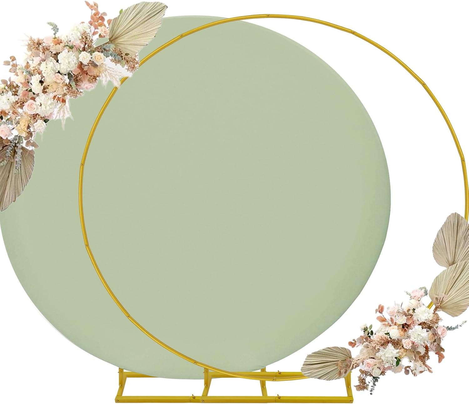 7.2ft Round Backdrop Stand and Sage Green Covers 1 Stable Balloon Arch Stand with Base and 1 Polyster Circle Arch Cover Metal Wedding Arch Backdrop Stand Frame for Party Baby Shower Garden Decoration