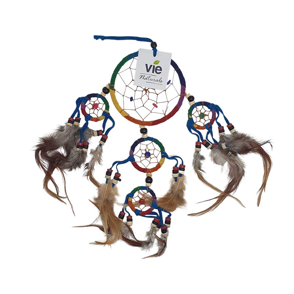 Vie Naturals Dream Catcher with Beads, 9cm Ring with 4 Smaller Rings, Rainbow