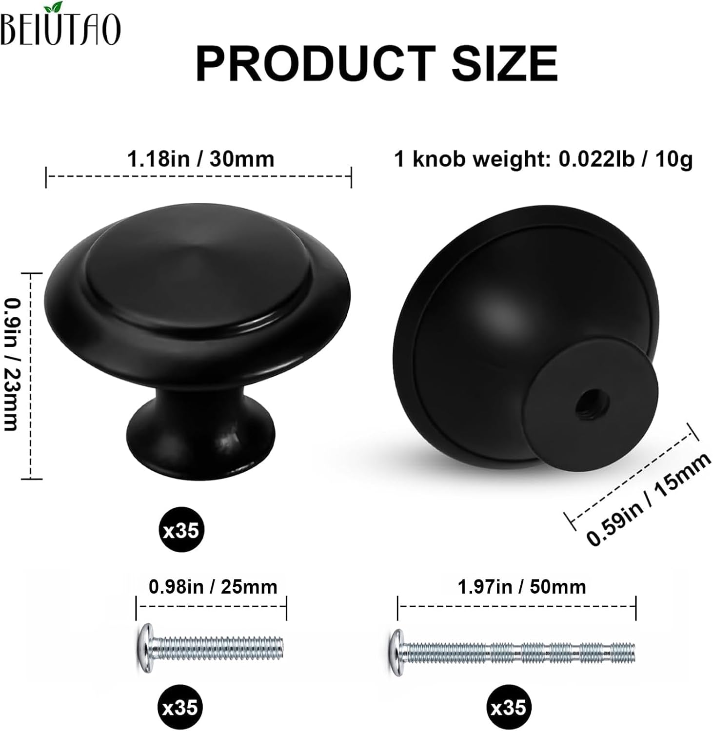 35 Pack Cabinet Knobs, 1-1/4 Inch Black Round Drawer Knobs with Screws image 3
