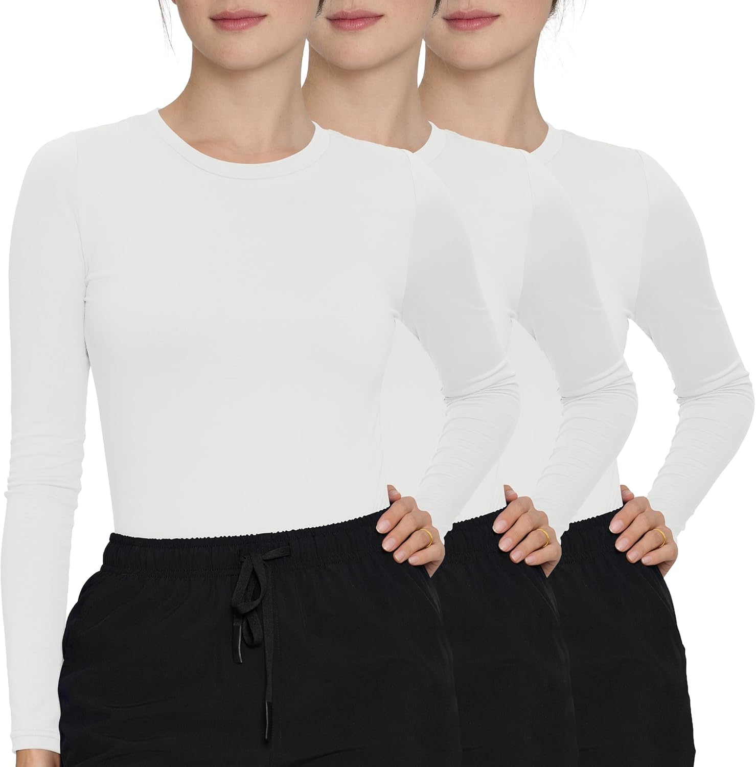3 Pack Scrub Undershirts Long Sleeve Women, Comfortable Underscrub for Nurse High Crew Neck